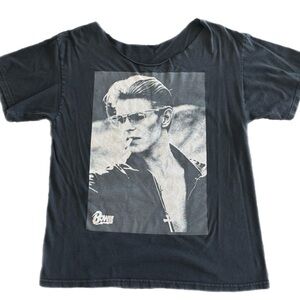 Vtg David Bowie smoking cigarette graphic tee T-shirt cutout neck Size L (est.)